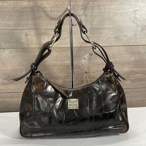 Dooney & Bourke Brown Croc Embossed Leather Shoulder Bag